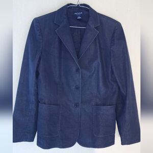 Ann Taylor Women's Dark Blue Denim Buttoned Stretch Blazer Jacket Size 10